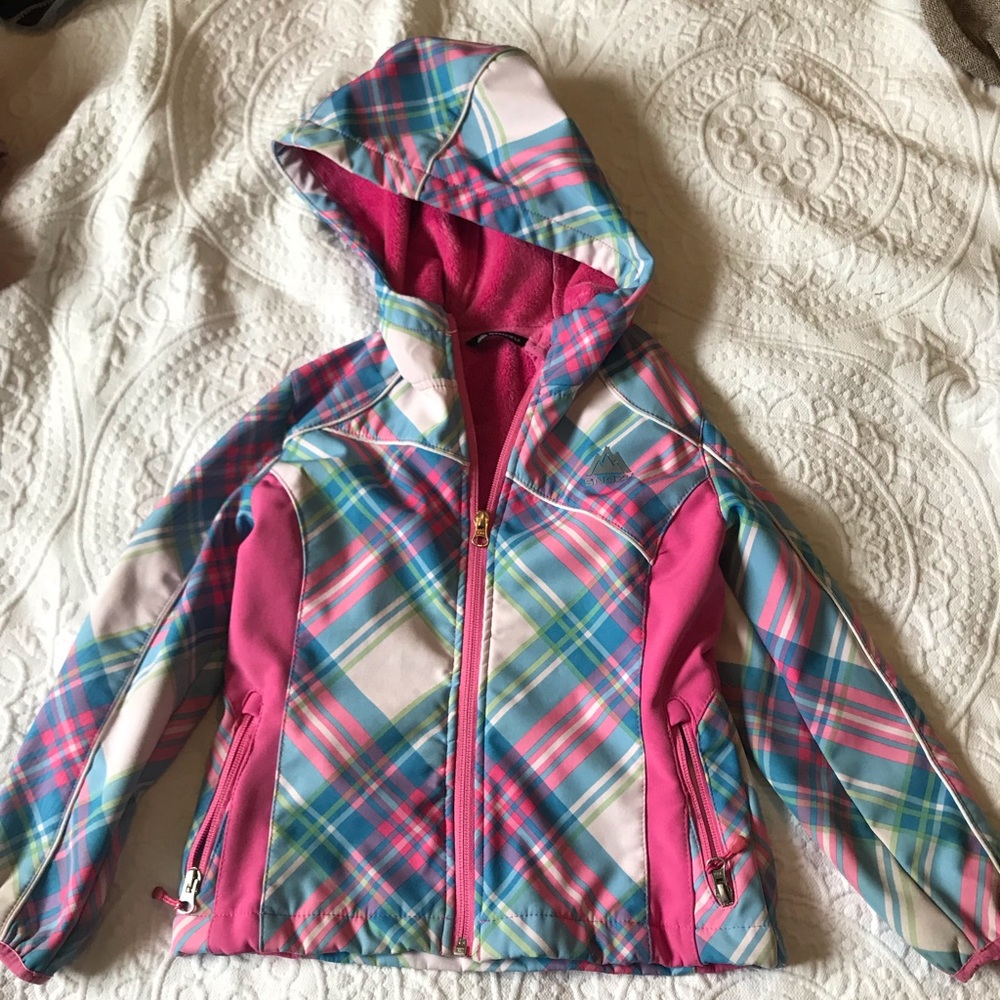Snozu pink plaid weather resistant rain jacket 5-6
